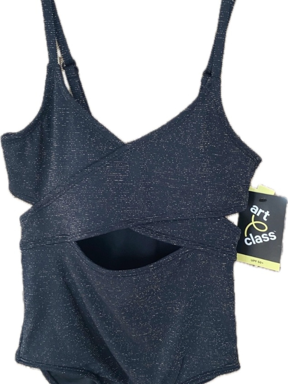 Girls art class Black Sparkle One-Piece Swimsuit with Cutout
